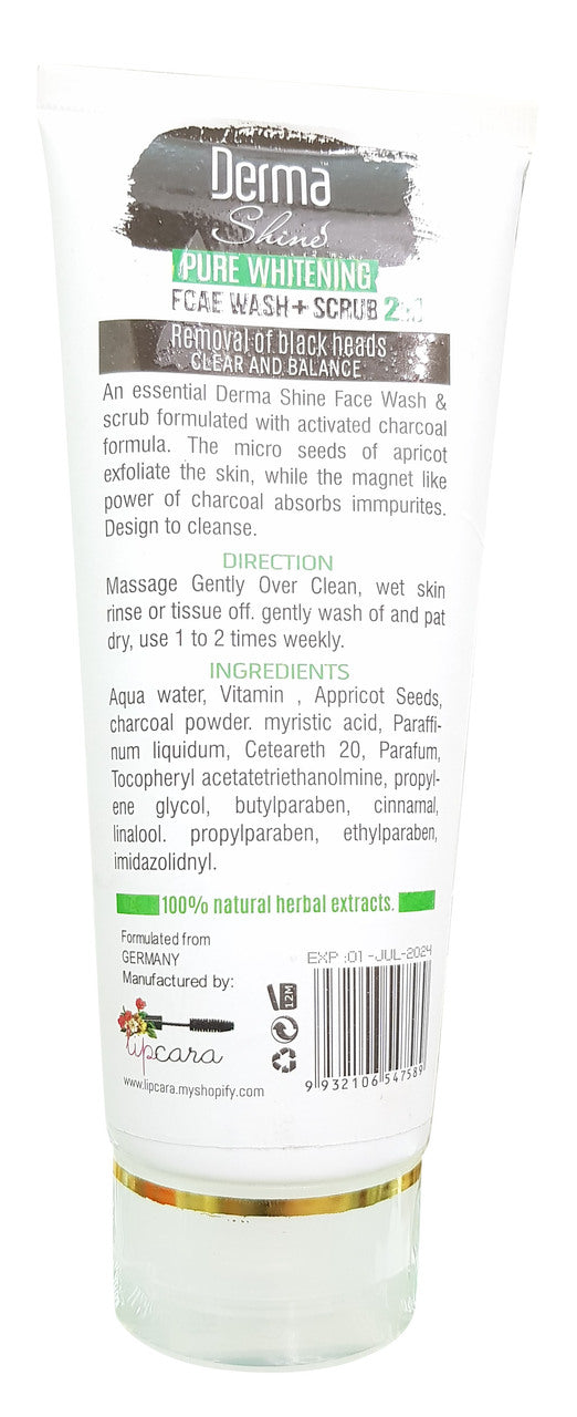 Derma Shine Charcoal Face Wash+ Scrub (2 In 1) 200 GM