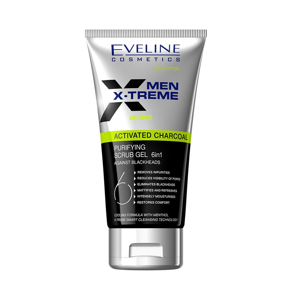 Eveline Men X-Treme Activated Charcoal Purifying Scrub Gel 6 in 1 150 ML