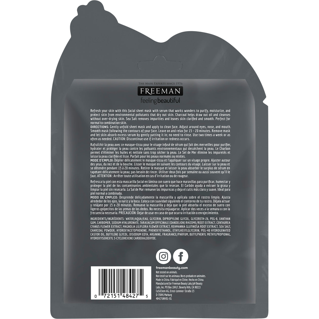 Freeman Detoxifying Charcoal + Sea Salt Sheet Mask 25 ML