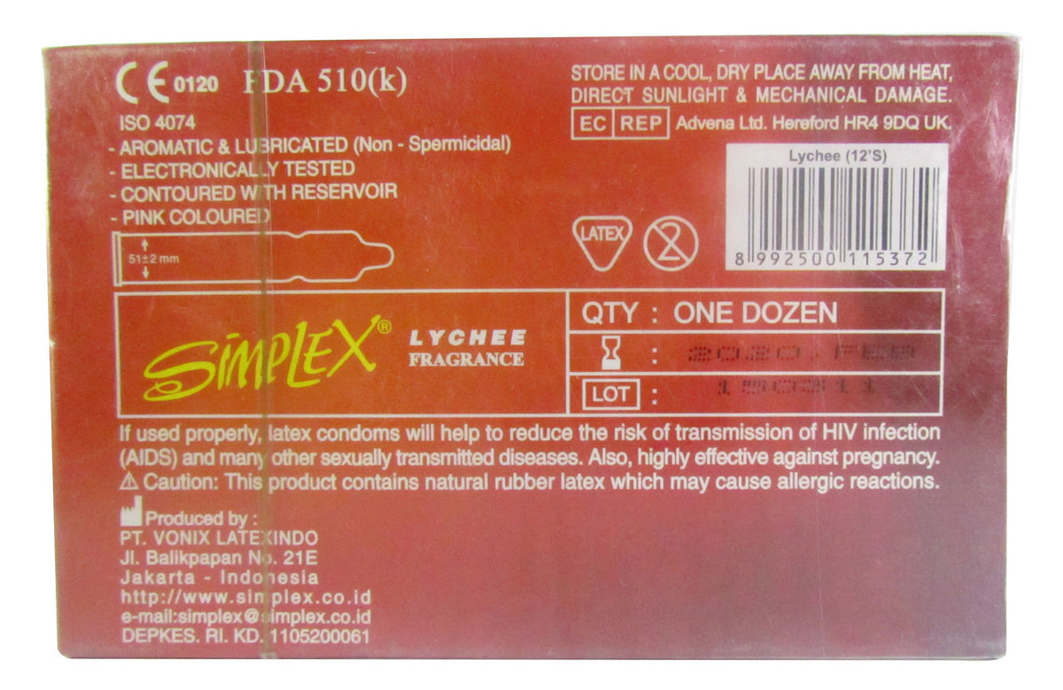 Simplex Super Thin Latex Condoms Lychee Fragrance 12 Pieces