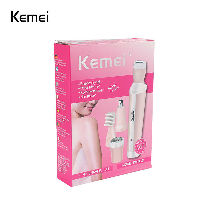 Kemei Women's Trimmer for Face, Nose, Eyebrow, Body 4 in 1 Shaver Suite KM-3024