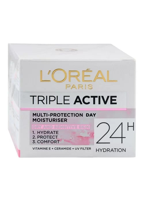 L'Oreal Paris Triple Active Day Moisturiser Dry And Sensitive Skin 50ml