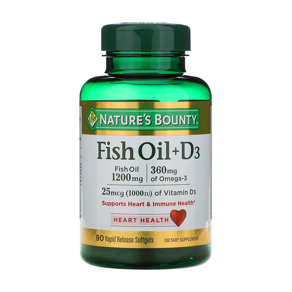 Nature's Bounty Fish Oil 1200 MG + Vitamin D3 25 MCG 90 Softgels