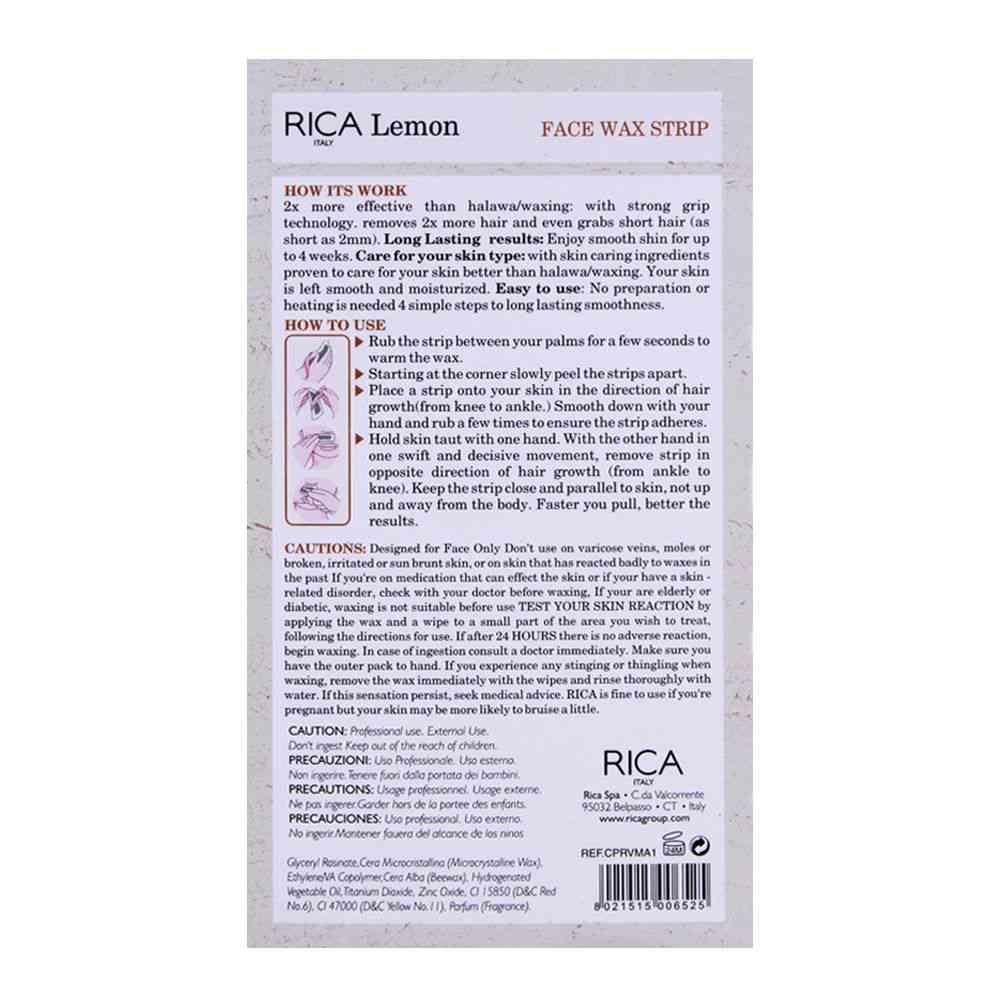 Rica Face Wax Strip for Normal Skin Lemon 20 Strips