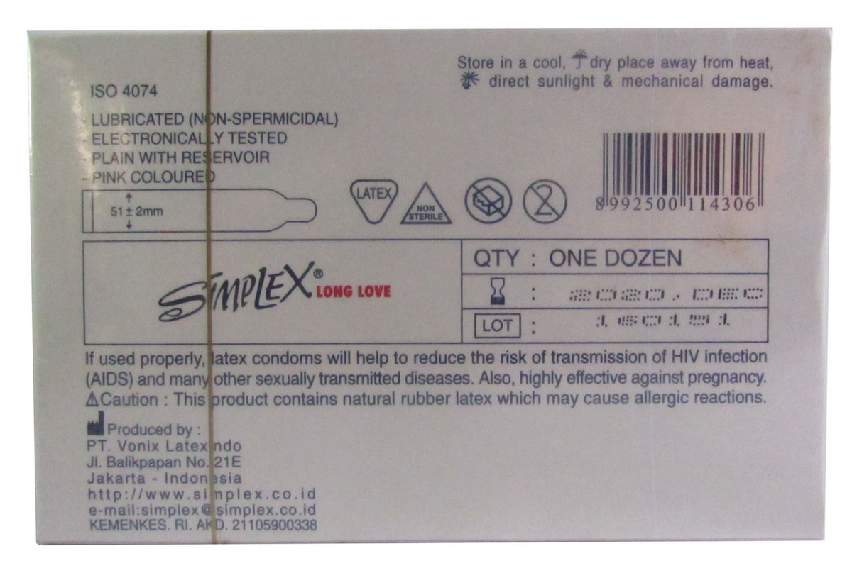 Simplex Love Long Natural Male Latex Condom 12 Piece