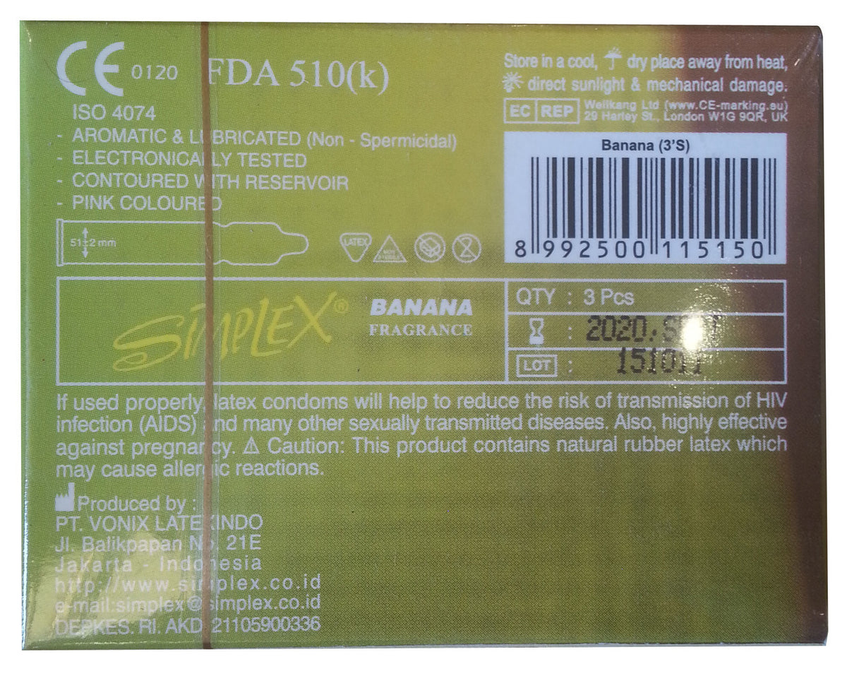 Simplex Super Thin Natural Male Latex Condom 3 Pieces (Banana)