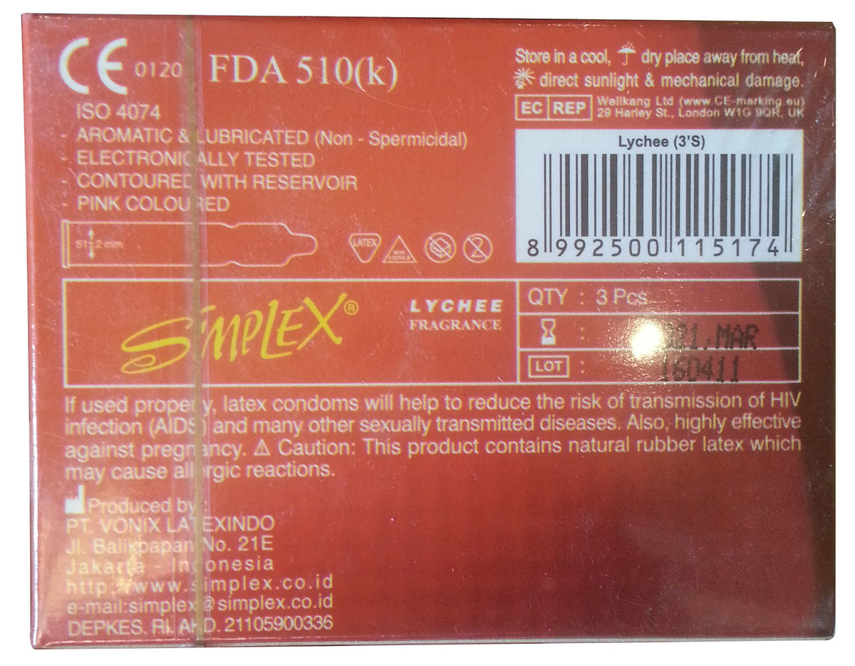 Simplex Super Thin Natural Male Latex Condom 3 Pieces (Lychee)
