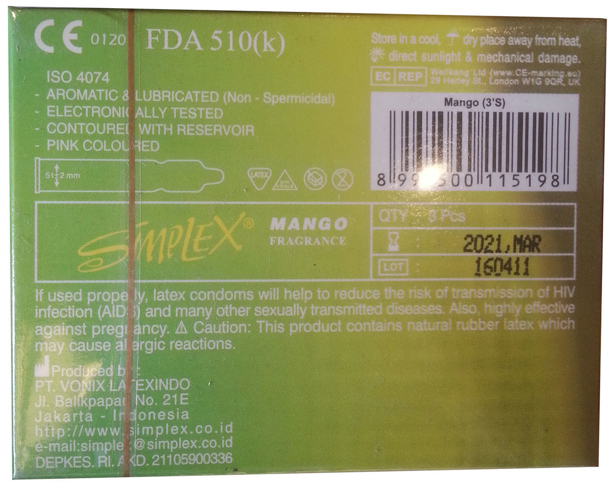 Simplex Super Thin Natural Male Latex Condom 3 Pieces (Mango)