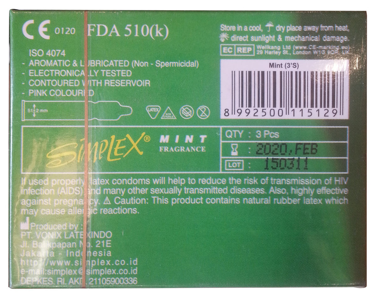 Simplex Super Thin Natural Male Latex Condom 3 Pieces (Mint)