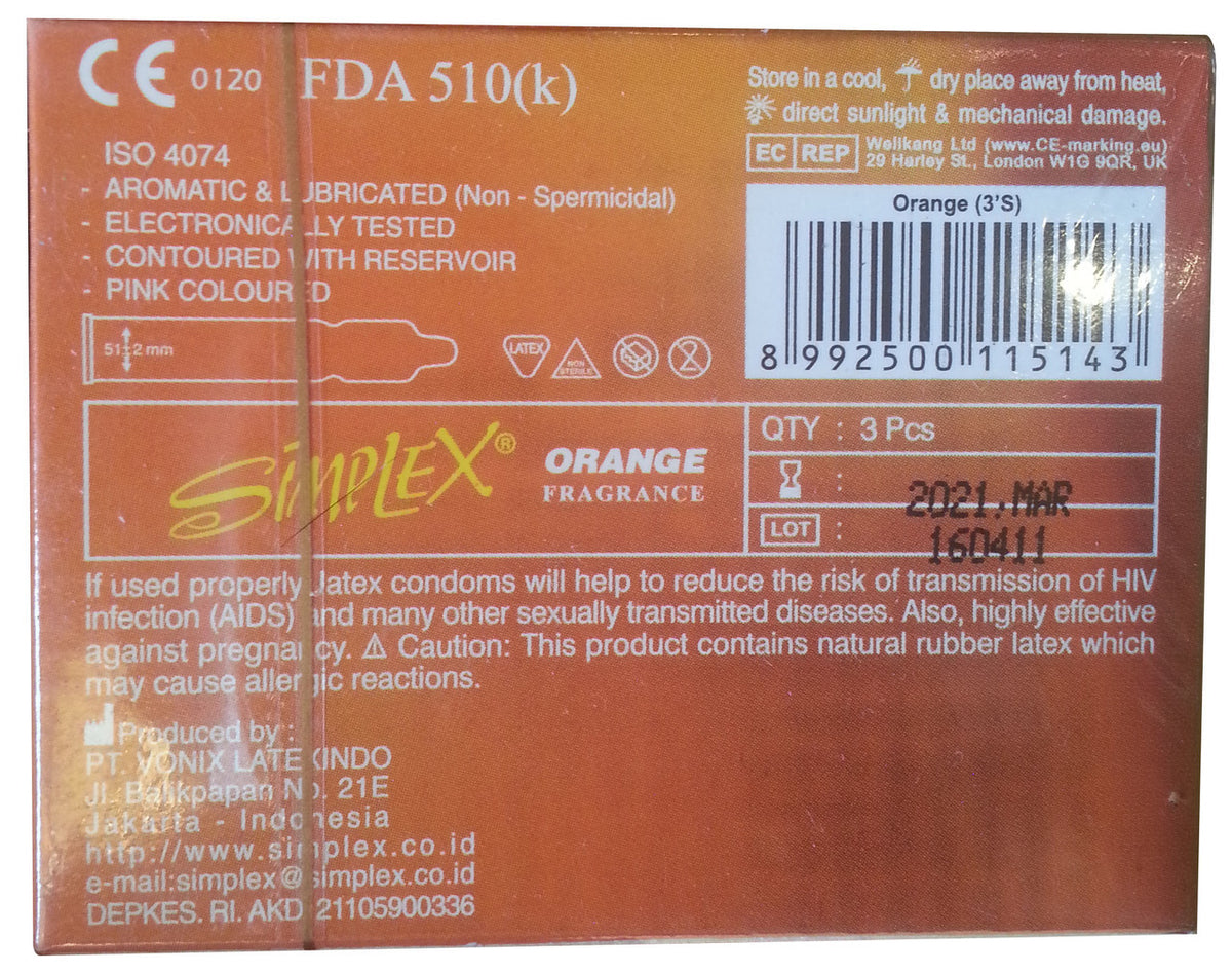 Simplex Super Thin Natural Male Latex Condom 3 Pieces (Orange)
