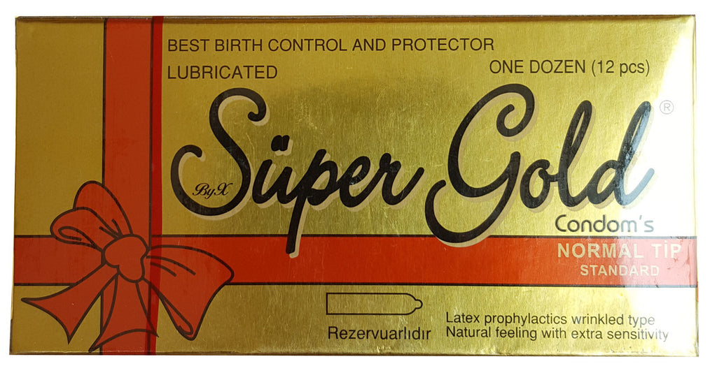 Super Gold Lubricated Condoms 12 Pieces (Normal Tip)