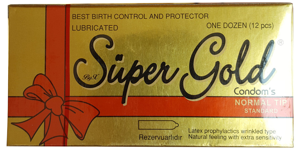 Super Gold Lubricated Condoms 12 Pieces (Normal Tip)