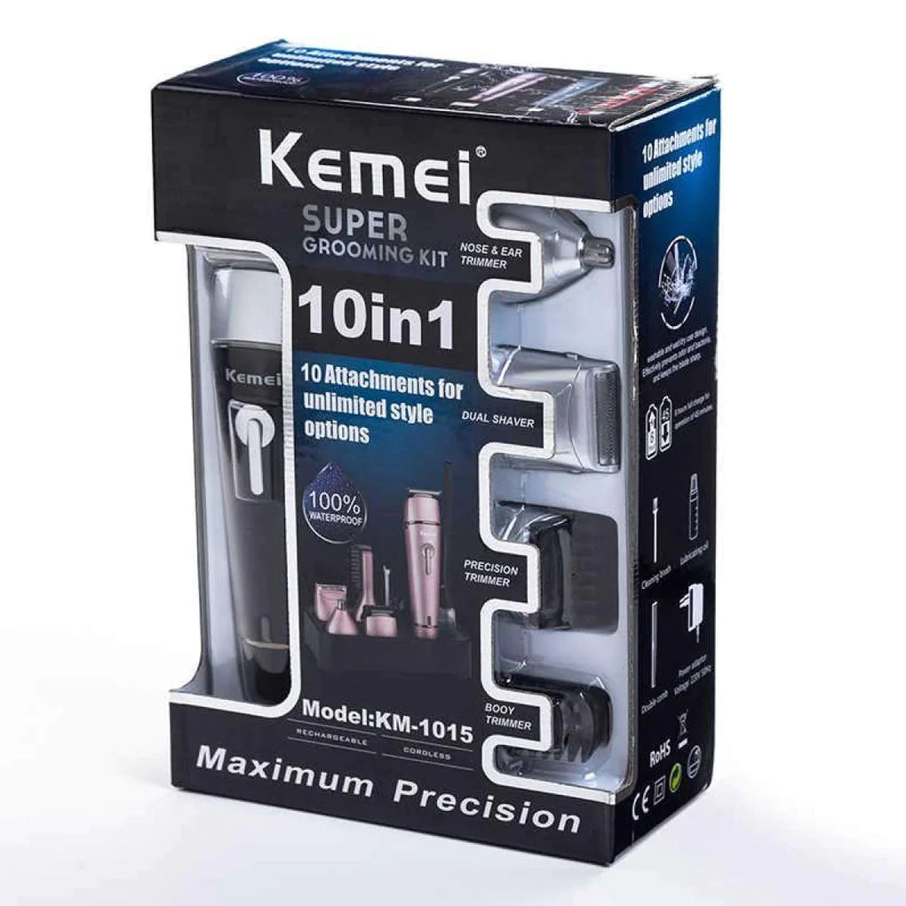 Kemei Hair Trimmer Clipper 10 in 1 Super Grooming Kit KM-1015